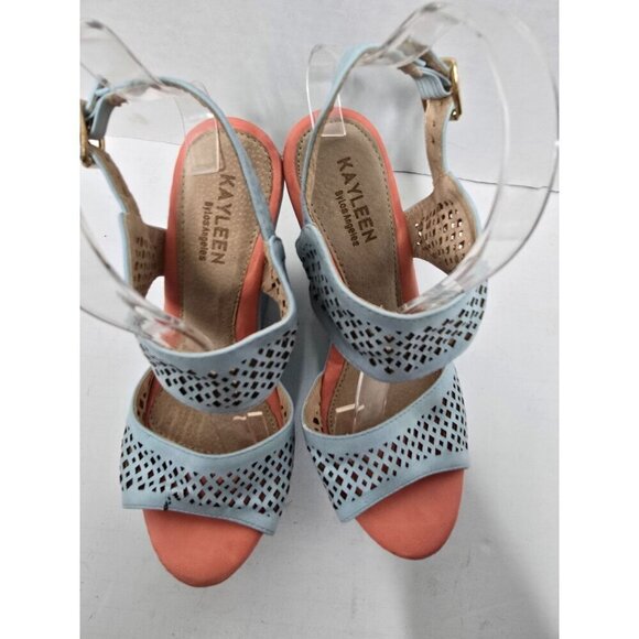 Pastel Blue Platform Wedge Cut Out Sandals size 7 - Picture 2 of 16